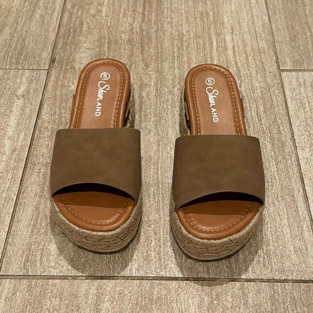 Brown Platform Sandals with Rope Design